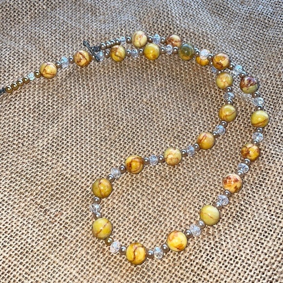 Natural Yellow Orange Stone Necklace Crystal spacers - Picture 6 of 12